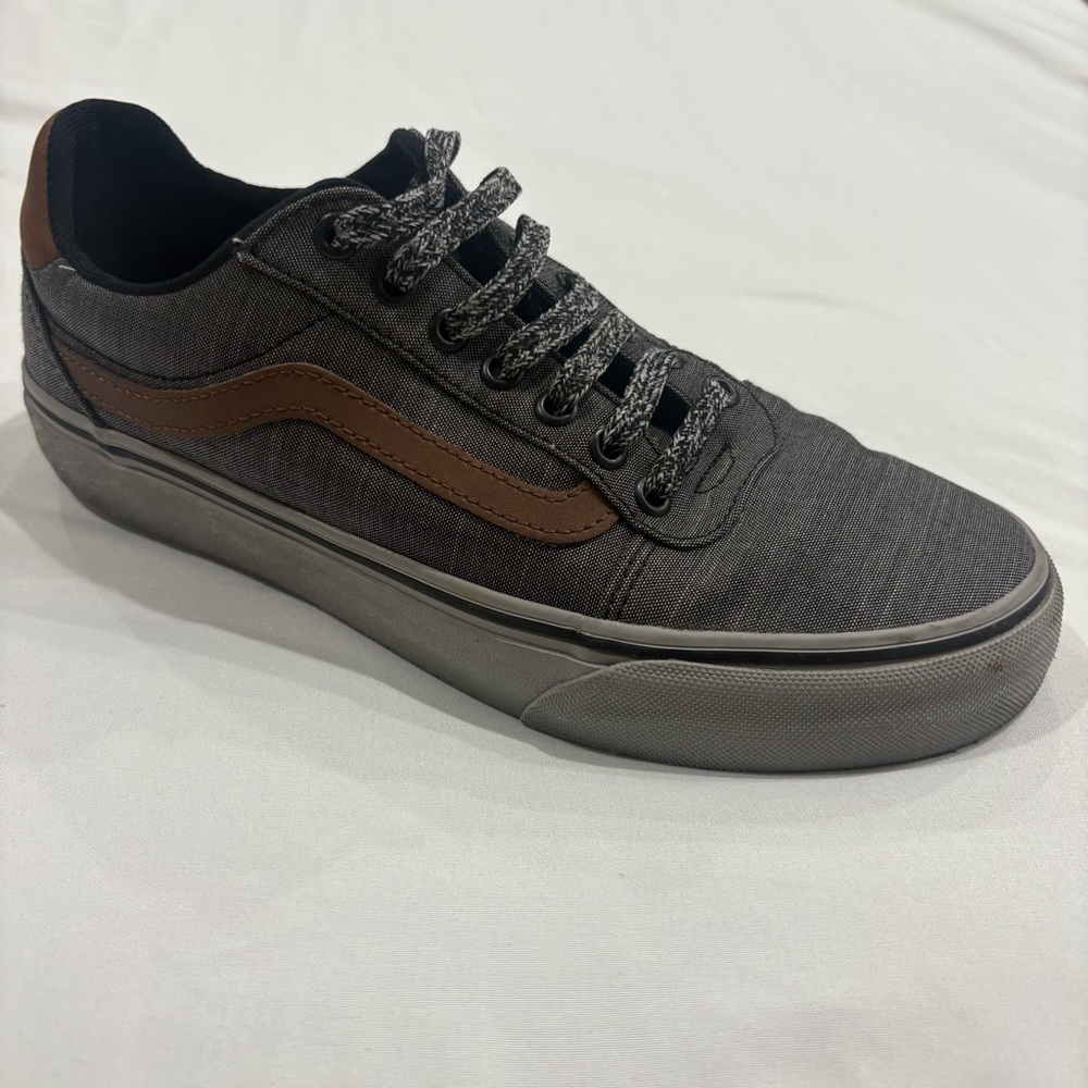 Vans Men's Low-Top Gray Canvas Sneaker with Brown Side Stripe